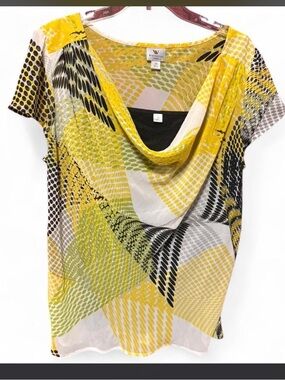 Worthington Yellow and Black Printed Blouse